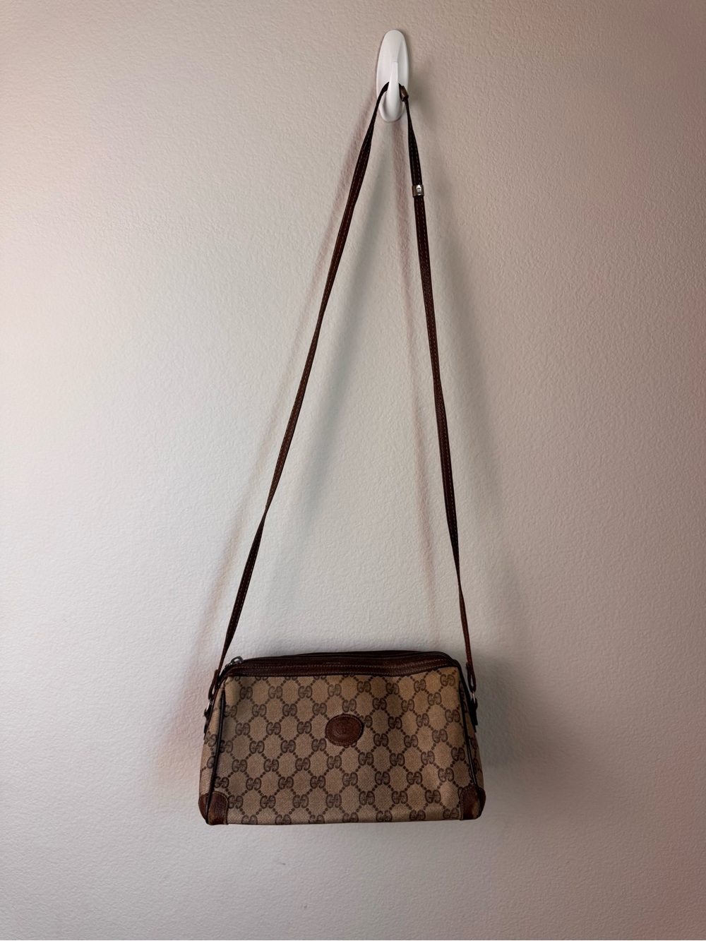 Vintage Gucci Brown & Beige GG Canvas Crossbody Bag